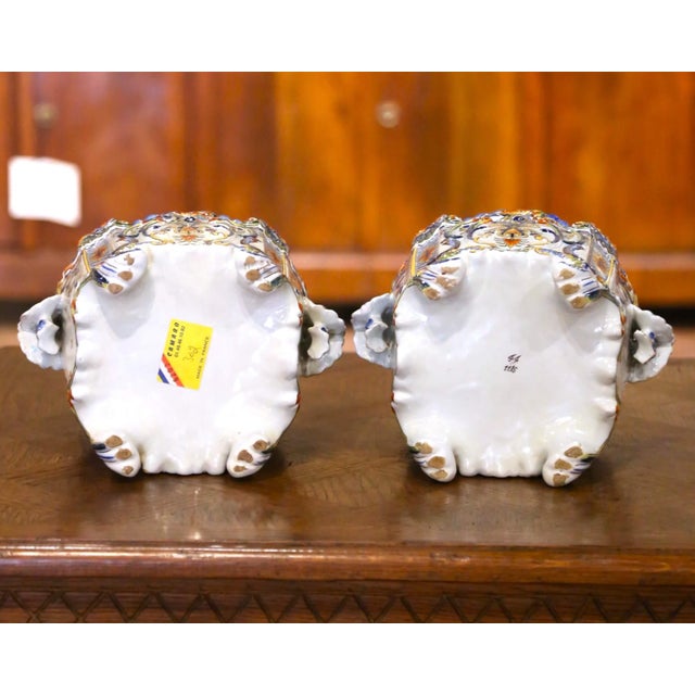 Pair 19th Century French Rouen Faience Cachepots With Applied Masks For Sale - Image 9 of 10