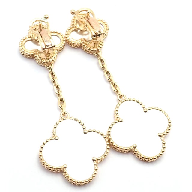 2010s Van Cleef & Arpels Yellow Gold Magic Alhambra Mother of Pearl Earrings, Pair For Sale - Image 5 of 14