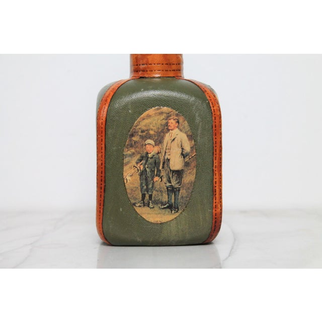 Green Vintage 1960's Golf Themed Leather-Wrapped Italian Liquor Decanter For Sale - Image 8 of 15
