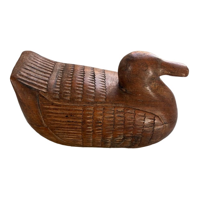 Vintage Teak Wood Duck Box Hand Carved Folk Art Humidor Decoy Trinket Thailand For Sale