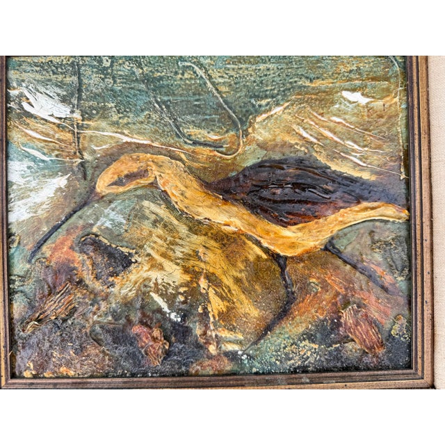 1970s Vintage Impasto Oil on Masonite Painting of Shorebird in Coastal Landscape, Framed For Sale - Image 5 of 7