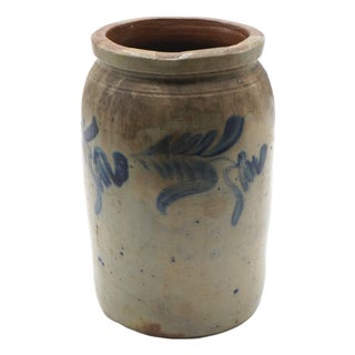 Antique Blue Stoneware Crock Urn Salt Glazed For Sale