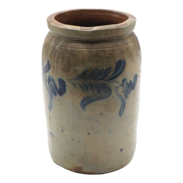 Antique Blue Stoneware Crock Urn Salt Glazed For Sale
