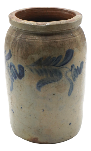 Antique Blue Stoneware Crock Urn Salt Glazed