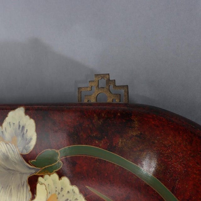 Large Vintage Chinese Art Nouveau Mirror With Hand Painted Garden Irises C1920 For Sale - Image 11 of 13