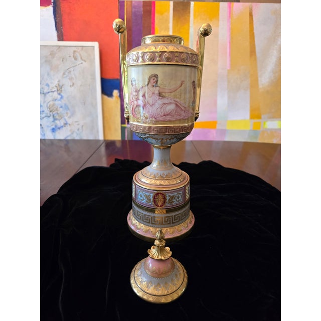Antique Original Signed Pink Royal Vienna Museum Urn For Sale - Image 11 of 12
