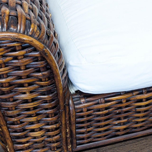 Ralph Lauren Woven Rattan Lounge Chair With White Cushions For Sale In San Francisco - Image 6 of 13