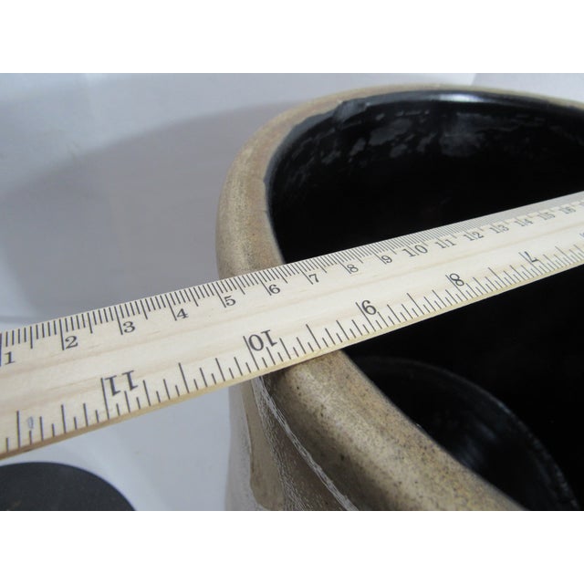 Vintage Well Weathered 2 Gallon Pickle Crock + Lid J. Fisher & Co Lyons, Ny For Sale - Image 10 of 16