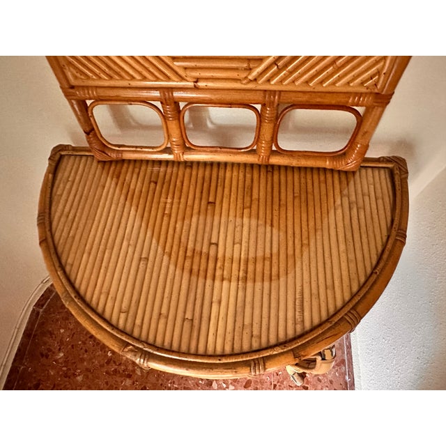 Mid-Century Modern Arched Demi-Lune Console in Rattan and Bamboo with Mirror from Vivai del Sud, Italy, 1960s For Sale - Image 3 of 14