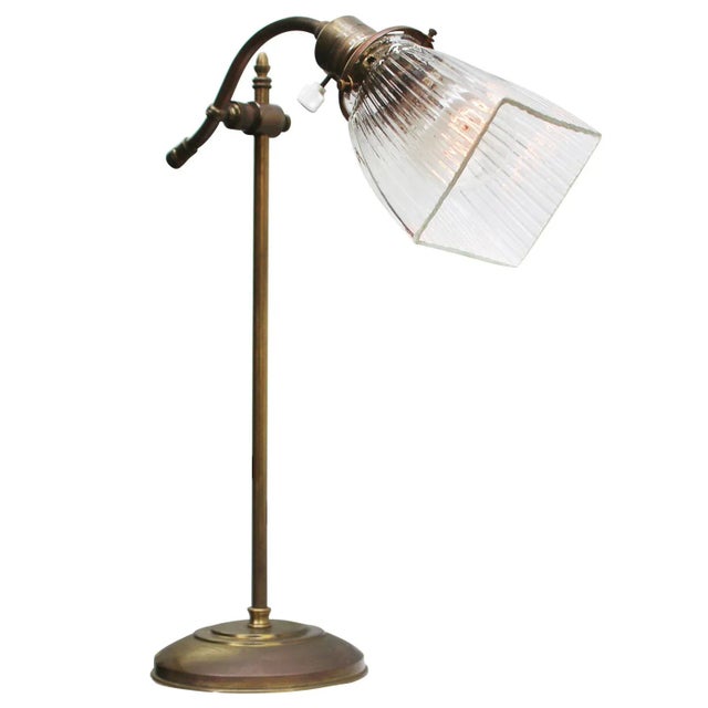 French Art Deco Brass & Clear Glass Table Light For Sale - Image 3 of 7