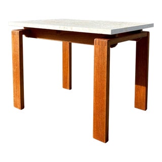1970s Mid Century Danish Rectangular Teak Table with Travertine Stone Top For Sale
