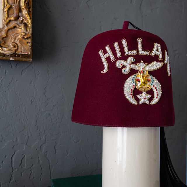 Masonic Shriner Hillah Fez of Burgundy Wool Sequins and Tassel For Sale - Image 13 of 18