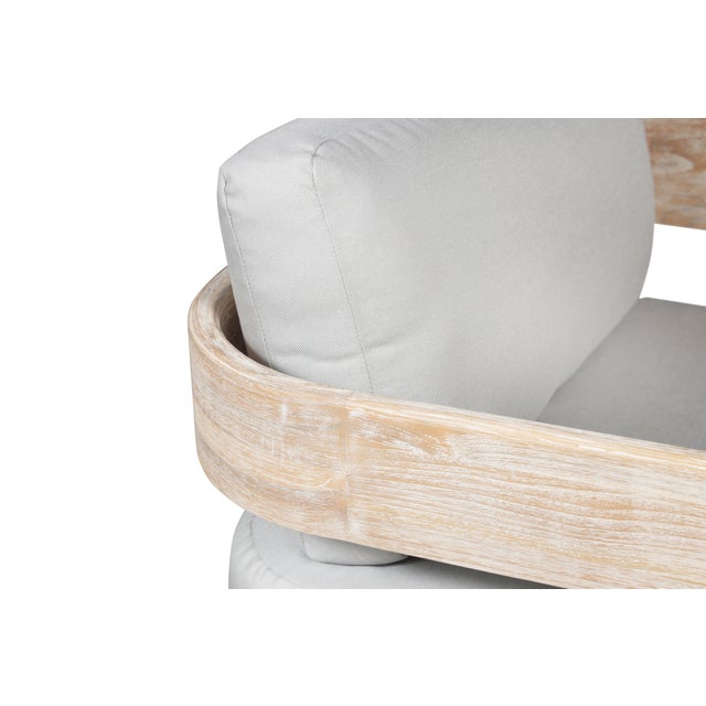 Paradiso Outdoor Teak Natural Look Swivel Chair - Light Grey Fabric For Sale - Image 9 of 10