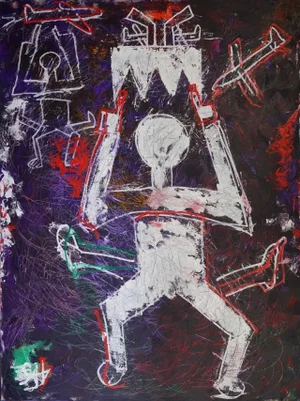 Have We Evolved ? Large Neo Expressionist Painting by Sax Berlin