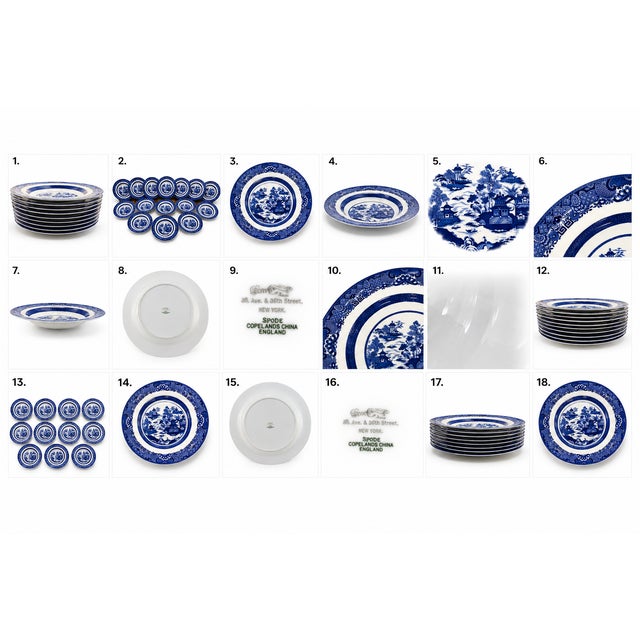 Blue Early 20th Century Spode Copeland Temple Landscape II Blue Transferware Service for Nine – Gilman Collamore, New York - 18 pcs For Sale - Image 8 of 18