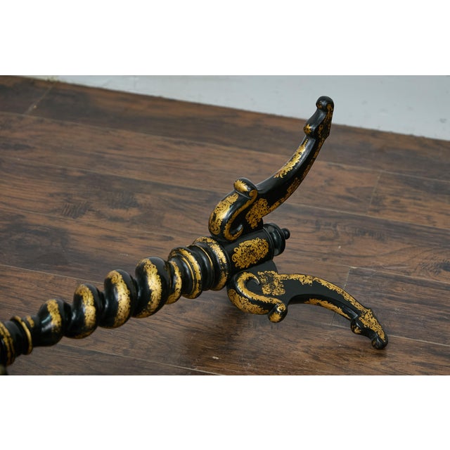 English Ebonized Barley Twist Pedestal Table with Zebra Hide and Gilt Detailing For Sale - Image 4 of 12