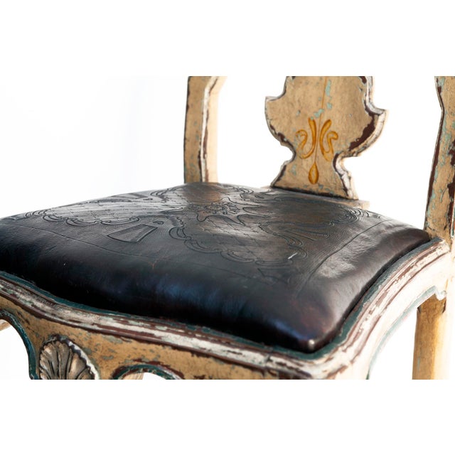 Pair of Antique European Ochre Chairs With Leather Seats For Sale - Image 12 of 12