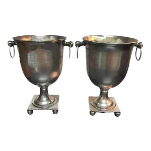 Late 20th Century Vintage Petite Trophy Pedestal Champagne Buckets- A Pair