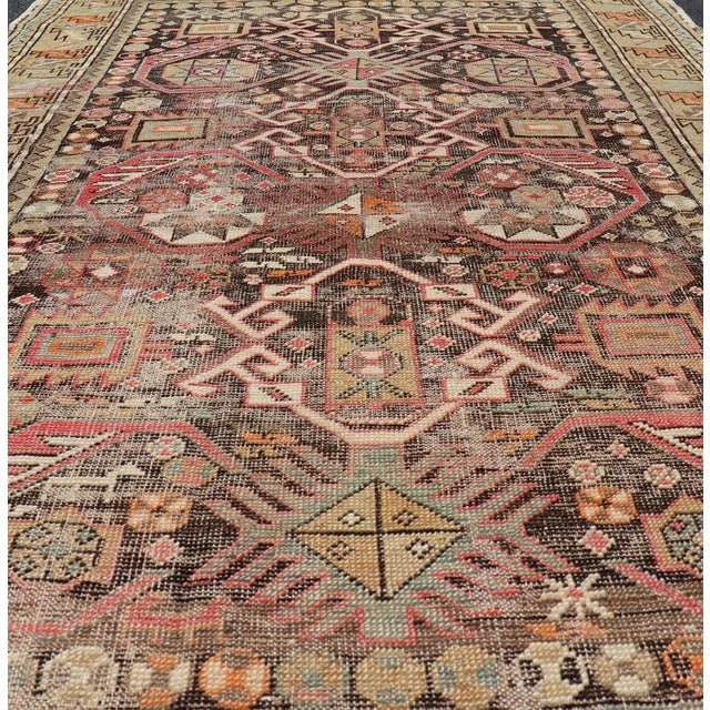 Tribal Early 20th Century Antique Caucasian Shirvan Rug With All-Over Floral Motifs on a Brown Field For Sale - Image 3 of 11