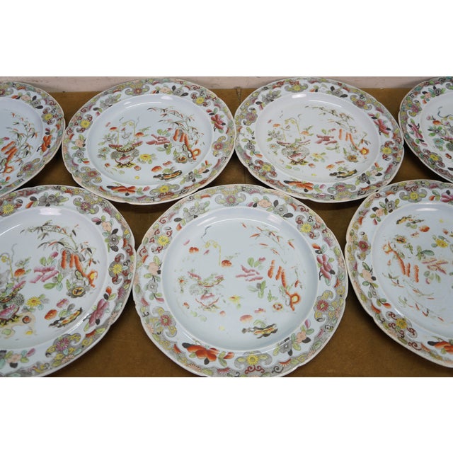 Antique Stephan Folch Ironstone Imari Bamboo & Basket China Dinner Plates - Set of 16 For Sale - Image 11 of 12