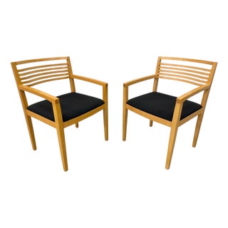 Vintage 1990's Knoll Solid Wood Arm Chairs - Set of 2 For Sale