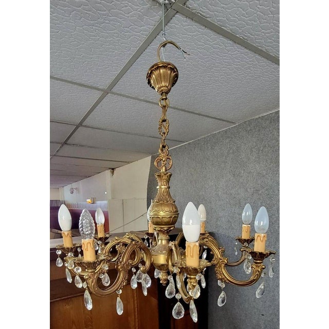 Louis XV Style Gilt Bronze Chandelier with Tassels, 1950 For Sale - Image 4 of 6