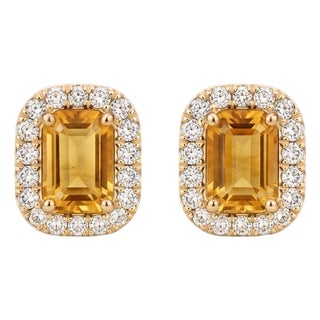 Natural Citrine Stud Earrings | Dainty Gemstone Halo Cluster Studs | November Birthstone Gift for Her - A Pair For Sale