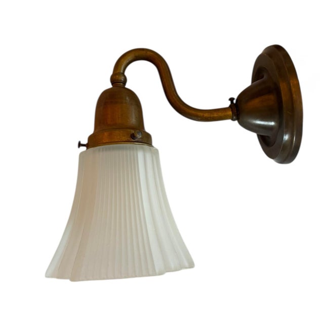 Early 20th Century Pair of Antique Brass and Square Glass Shade Wall Sconces For Sale In Los Angeles - Image 6 of 7