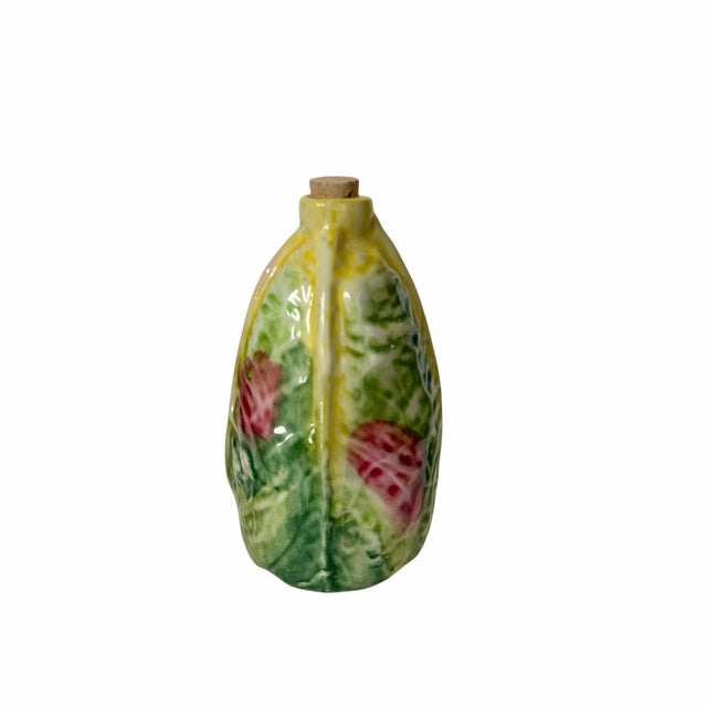 Vintage Peasant Village (PV) Italy hand-painted ceramic cabbage and lettuce-leaf oil and vinegar bottle/decanter with a...