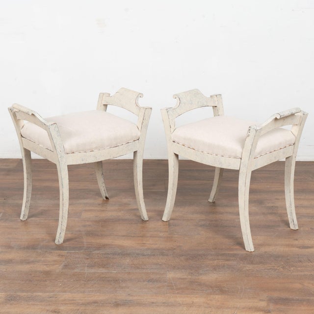 Pair, Early 20th Century Swedish White Gustavian Tabouret Stools For Sale - Image 14 of 14