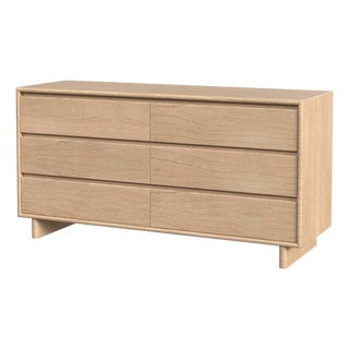 Halmstad 62 in. W Rectangular Wood Panel 6 Drawer Dresser with Soft Close Drawers, Blonde Oak For Sale