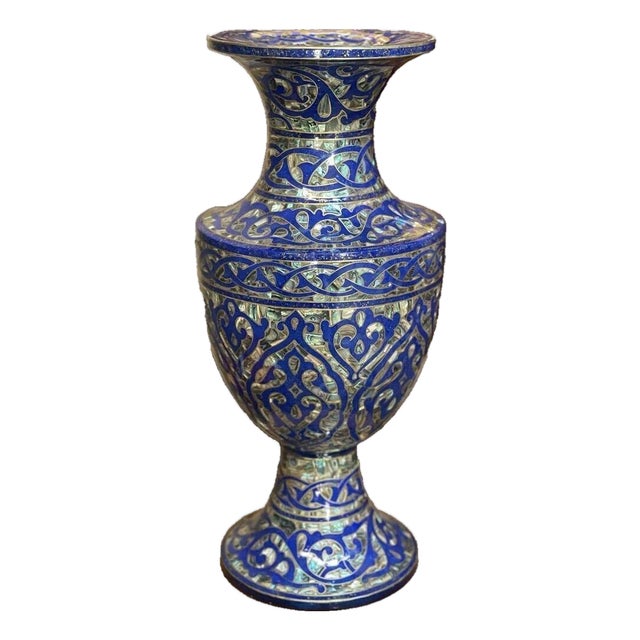 Mother of Pearl Wooden Vase 24” – Handmade Decor For Sale