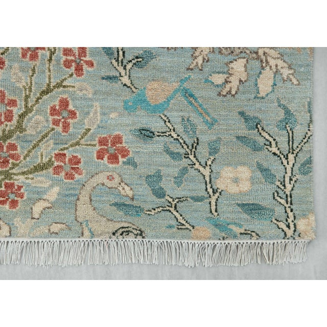 Persian 2.6x15ft. Light Blue Peacock Bird Garden Hand Knotted Wool Rug For Sale - Image 3 of 18