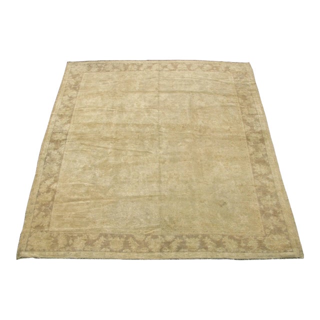 19th Century Tribal Turkish Oushak Rug 9'7'' X 8'7'' For Sale