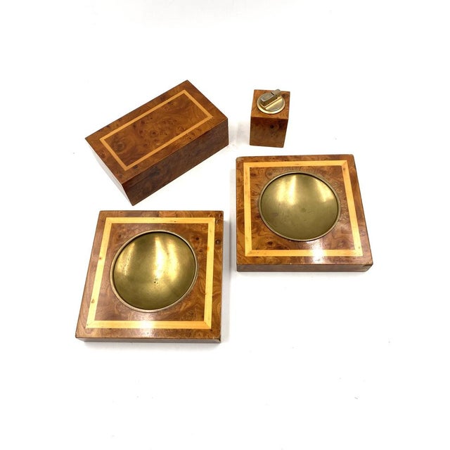 Smoking Set in Brass and Wood, Italy, 1970s, Set of 4 For Sale - Image 12 of 18