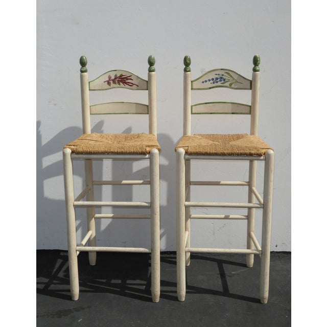 French Country White Rush Seat Bar Stools -- A Pair | Chairish