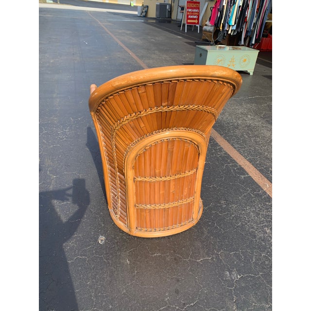 Vintage Bloomingdale's Coastal Split-Rattan & Bamboo "Sunrise" Armchair – Made in Philippines For Sale In West Palm - Image 6 of 7