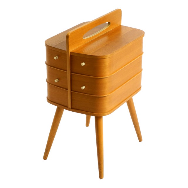 Mid-Century Modern Teak Sewing Box with Hinged Compartments, 1950s For Sale