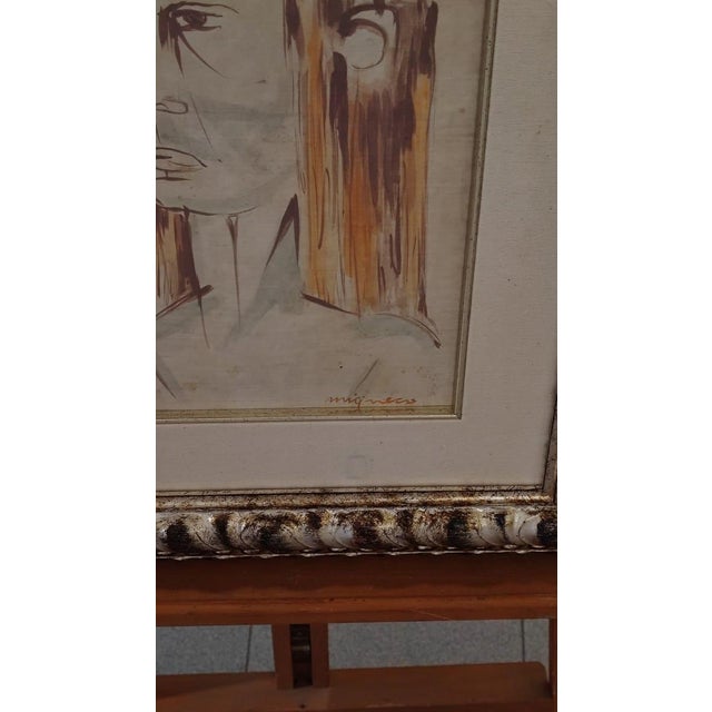Giuseppe Migneco, Woman's Face in Profile, Tempera on Canvas Cardboard, 1960, Framed For Sale - Image 3 of 11