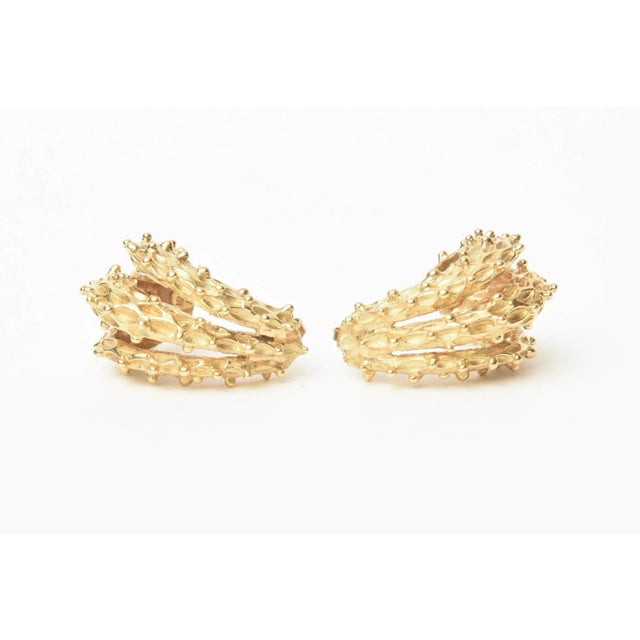 Modern Vintage 18 Karat Gold Pierced Earrings Italian For Sale - Image 3 of 10