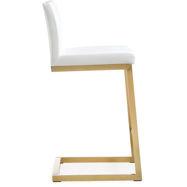 Parma White Vegan Leather & Gold Steel Counter Stools - Set of 2 For Sale - Image 4 of 11