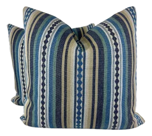 Lee Jofa "Dalton Stripe" in Indigo/Teal 22" Pillows-A Pair