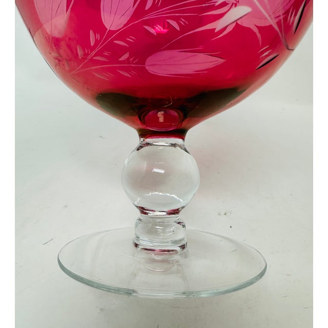 Set of 2 Grand 8" Princess House "Heritage" Cranberry Glass Rose Bowls - Circa 1974 For Sale In Tampa - Image 6 of 11