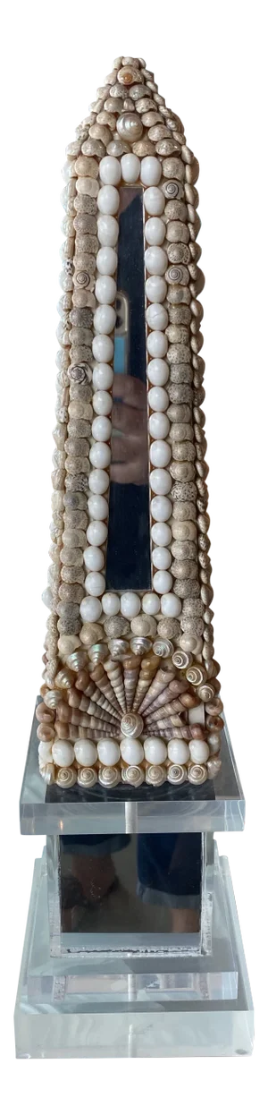 Vintage Lucite Shell Seashell Mirror Obelisk