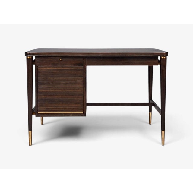 Mid-Century Modern John Widdicomb, American Modern, Tambour Writing Desk, Walnut, Brass, Usa, 1960s For Sale - Image 3 of 13