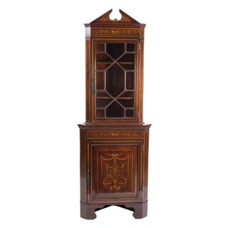 Late Victorian Marquetry Corner Cabinet For Sale