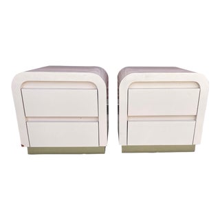 Karl Springer Style Waterfall 2 Drawer Nightstands-Pair For Sale