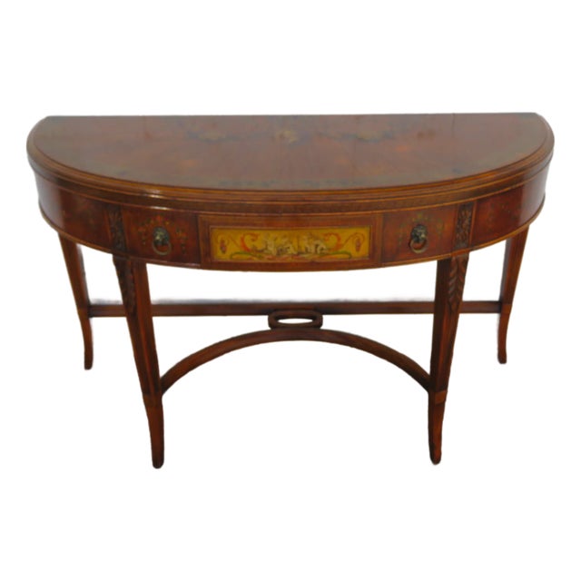 Hand Painted Cameo Cherub Lion Head Handles Large Console Entry Table 6024 For Sale