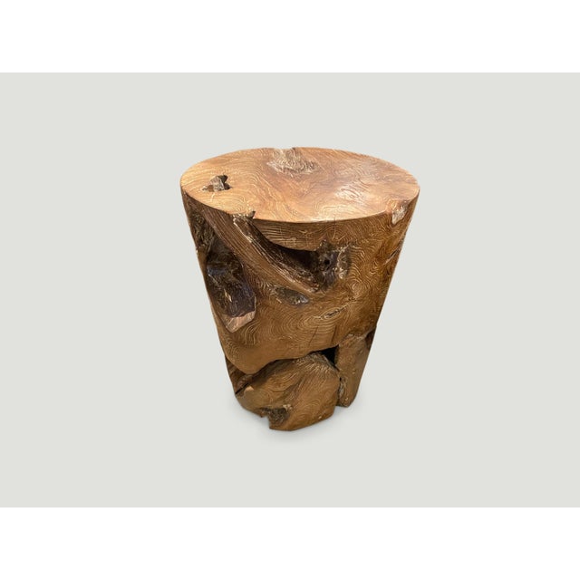 2010s Andrianna Shamaris Organic Cerused Teak Wood Side Table or Pedestal For Sale - Image 5 of 6