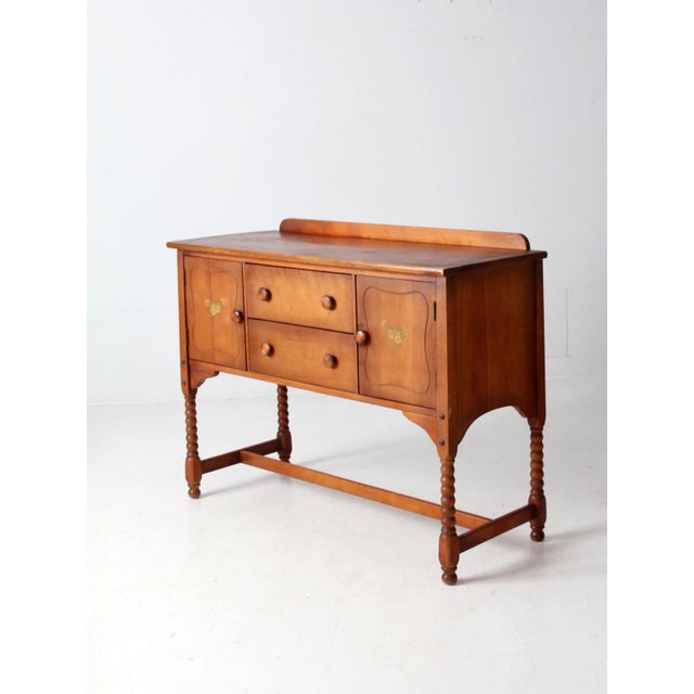 Wood Vintage Phoenix Chair Co Floral Buffet Cabinet For Sale - Image 7 of 12